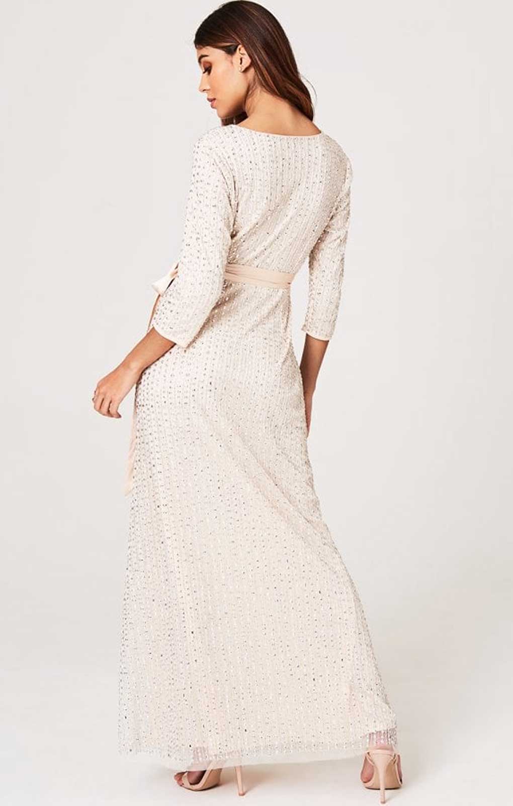 Little Mistress Cecily Nude Embellished Wrap Dress