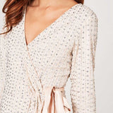 Little Mistress Cecily Nude Embellished Wrap Dress