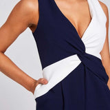 Little Mistress Fonda Navy And White Colour-Block Jumpsuit