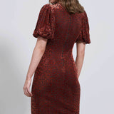 Little Mistress Jacquard Animal Print Puff Sleeve Midi Dress