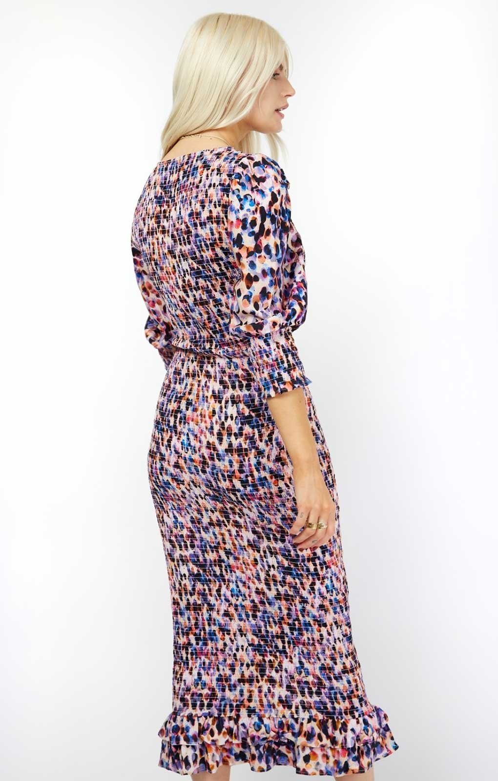 Little Mistress Multi Spot Print Shirred Midi