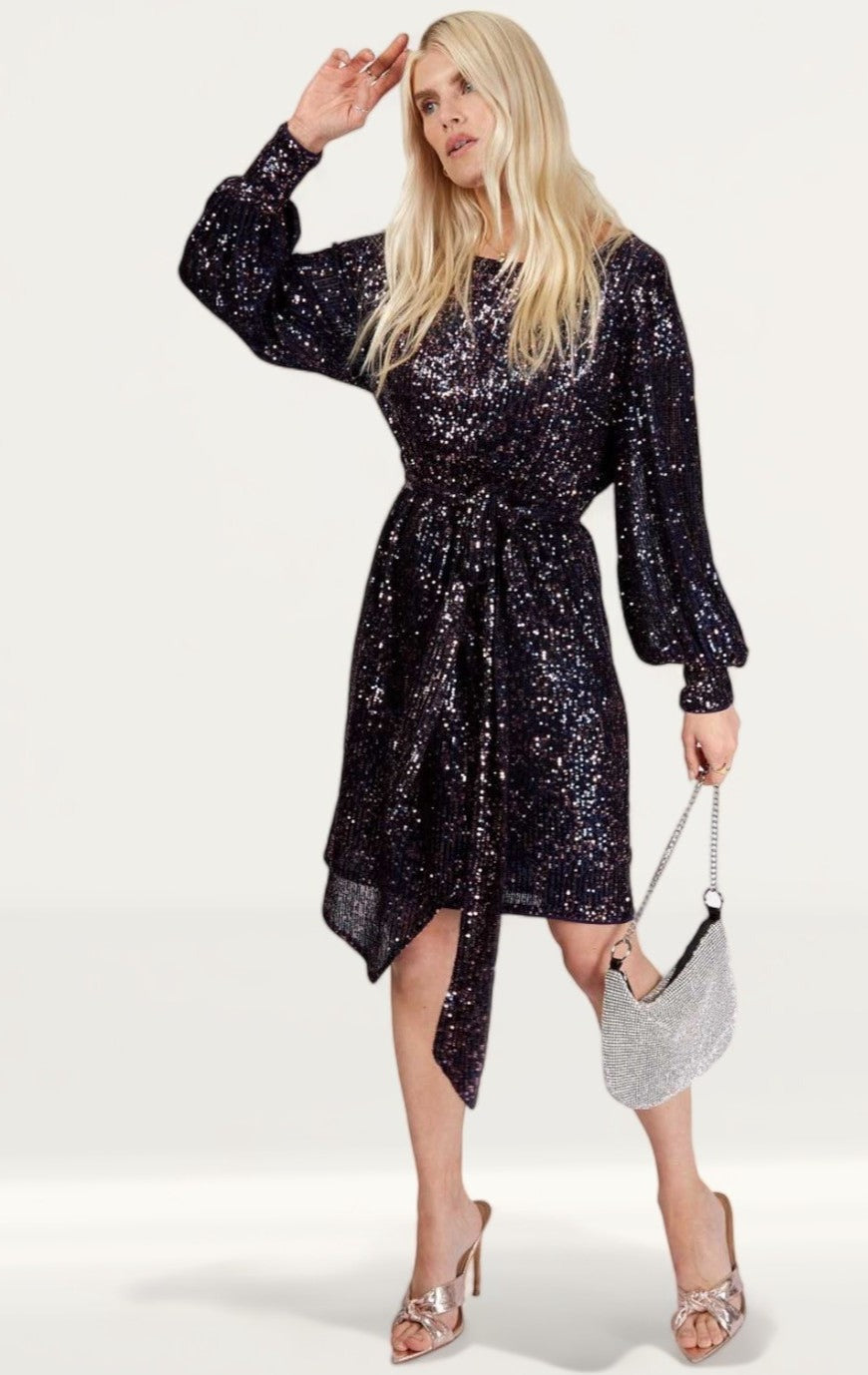 Little Mistress Vogue Williams Navy & Rose Sequin Mini Dress