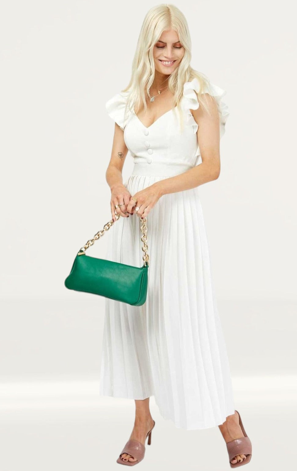 Little Mistress White Waffle Midaxi