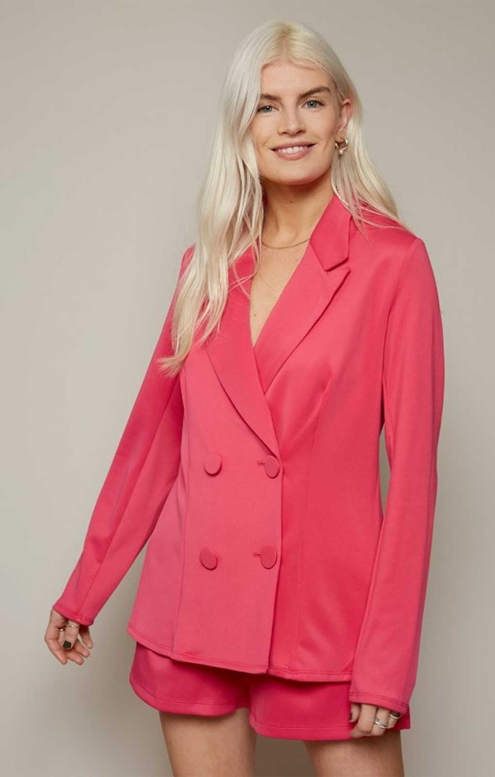 Little Mistress Hot Pink Double-Breasted Belted Blazer