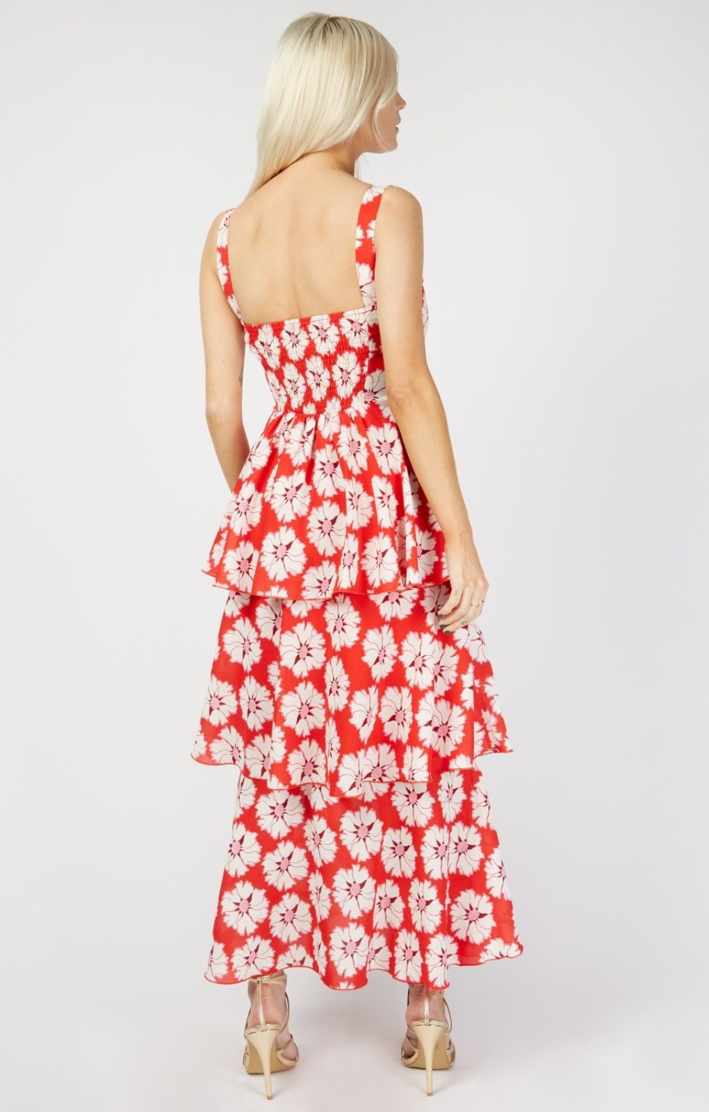 Little Mistress By Vogue Williams Red Floral Print Tiered Midaxi Dress