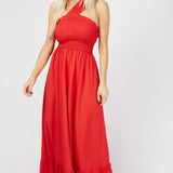 Little Mistress By Vogue Williams Red Shirred One-Shoulder Maxi Dress