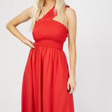 Little Mistress By Vogue Williams Red Shirred One-Shoulder Maxi Dress