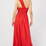 Little Mistress By Vogue Williams Red Shirred One-Shoulder Maxi Dress