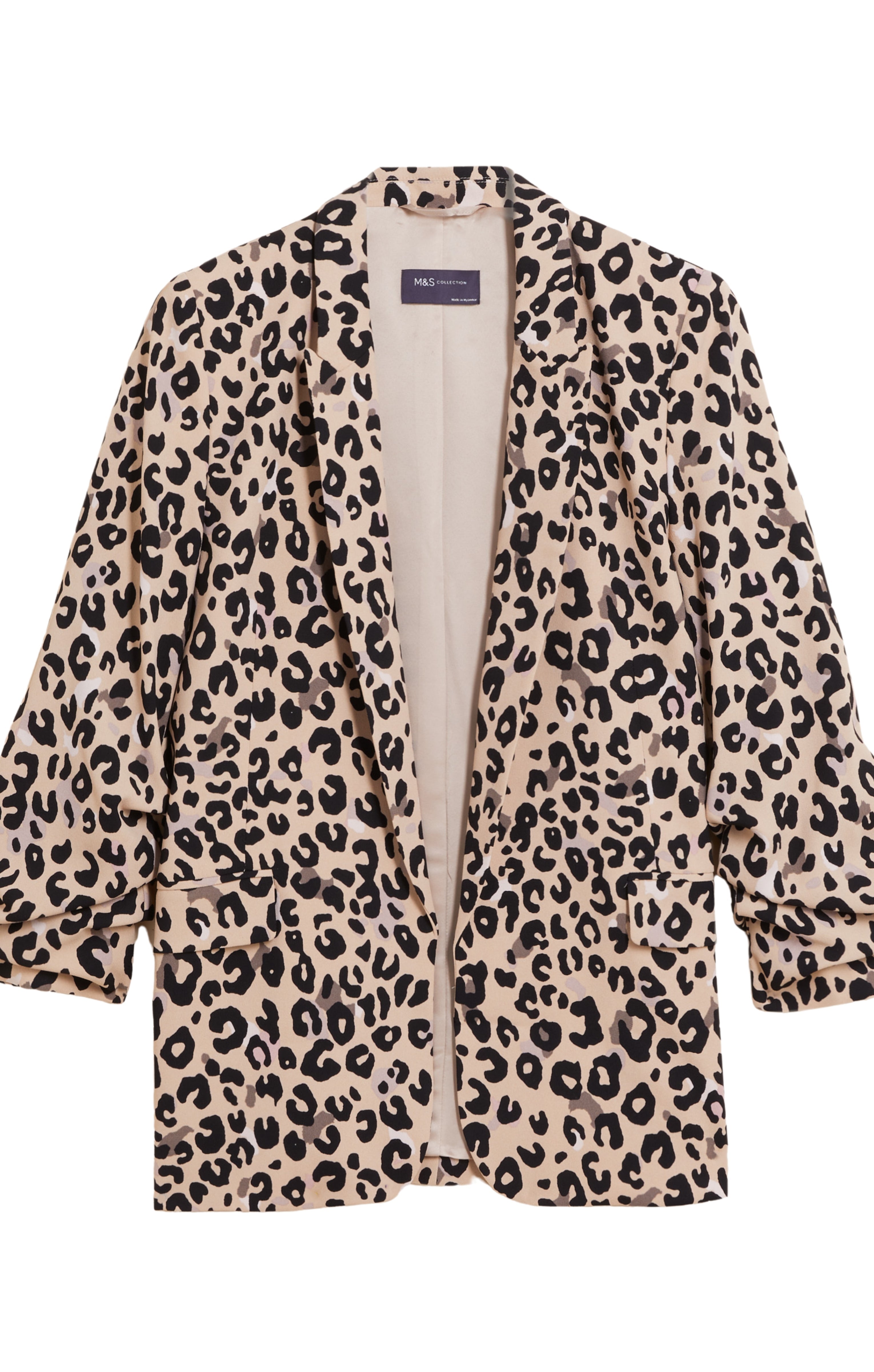 M&S Leopard Crepe Ruched Sleeve Jacket