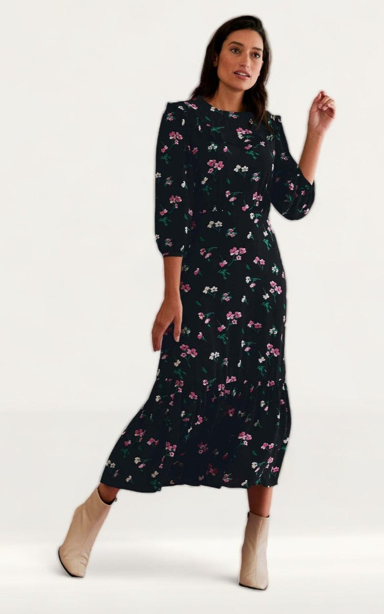 M&S X Ghost Floral Frill Detail Midi Tea Dress