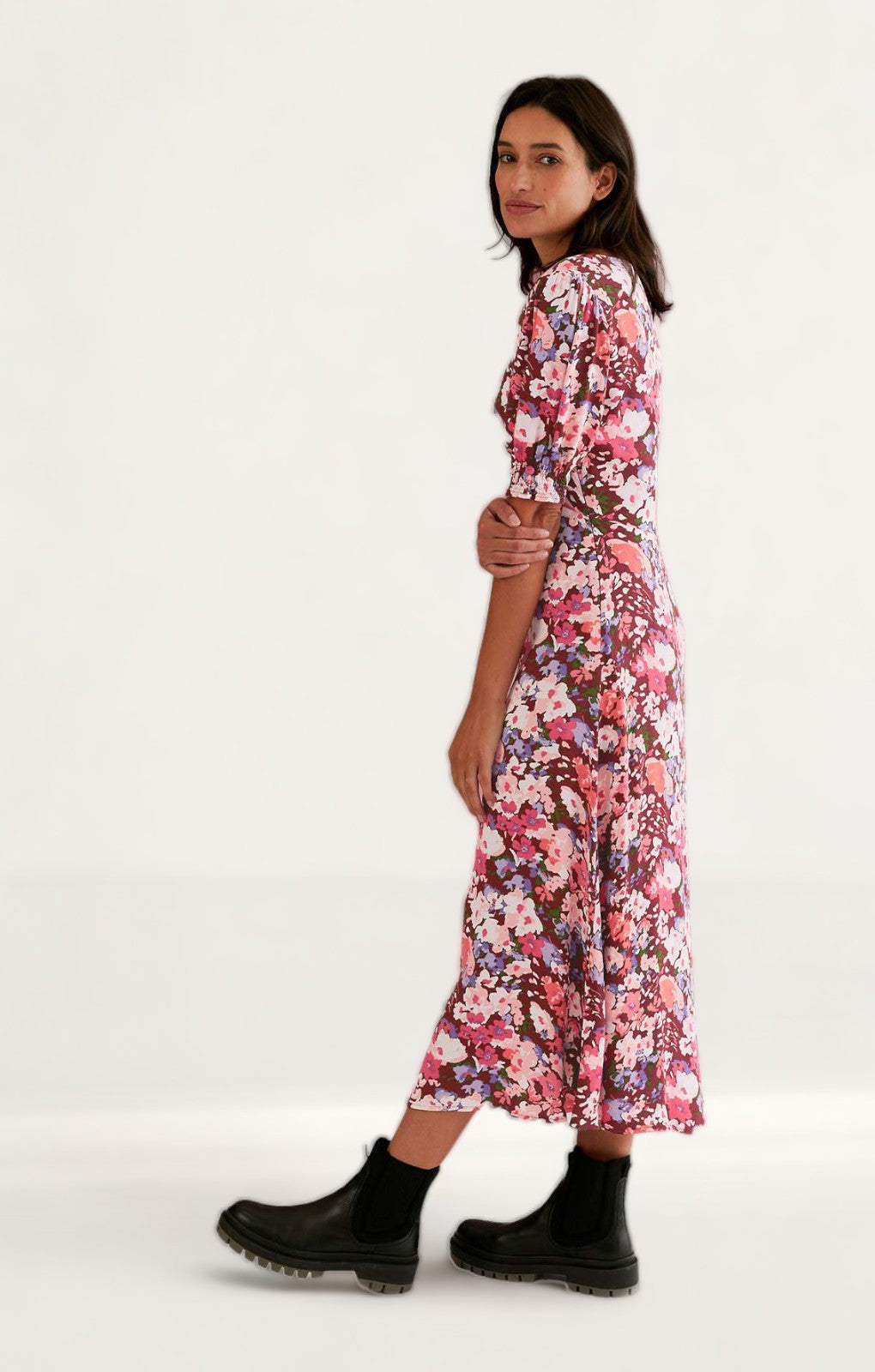 M&S X Ghost Floral V-Neck Empire Line Midi Tea Dress