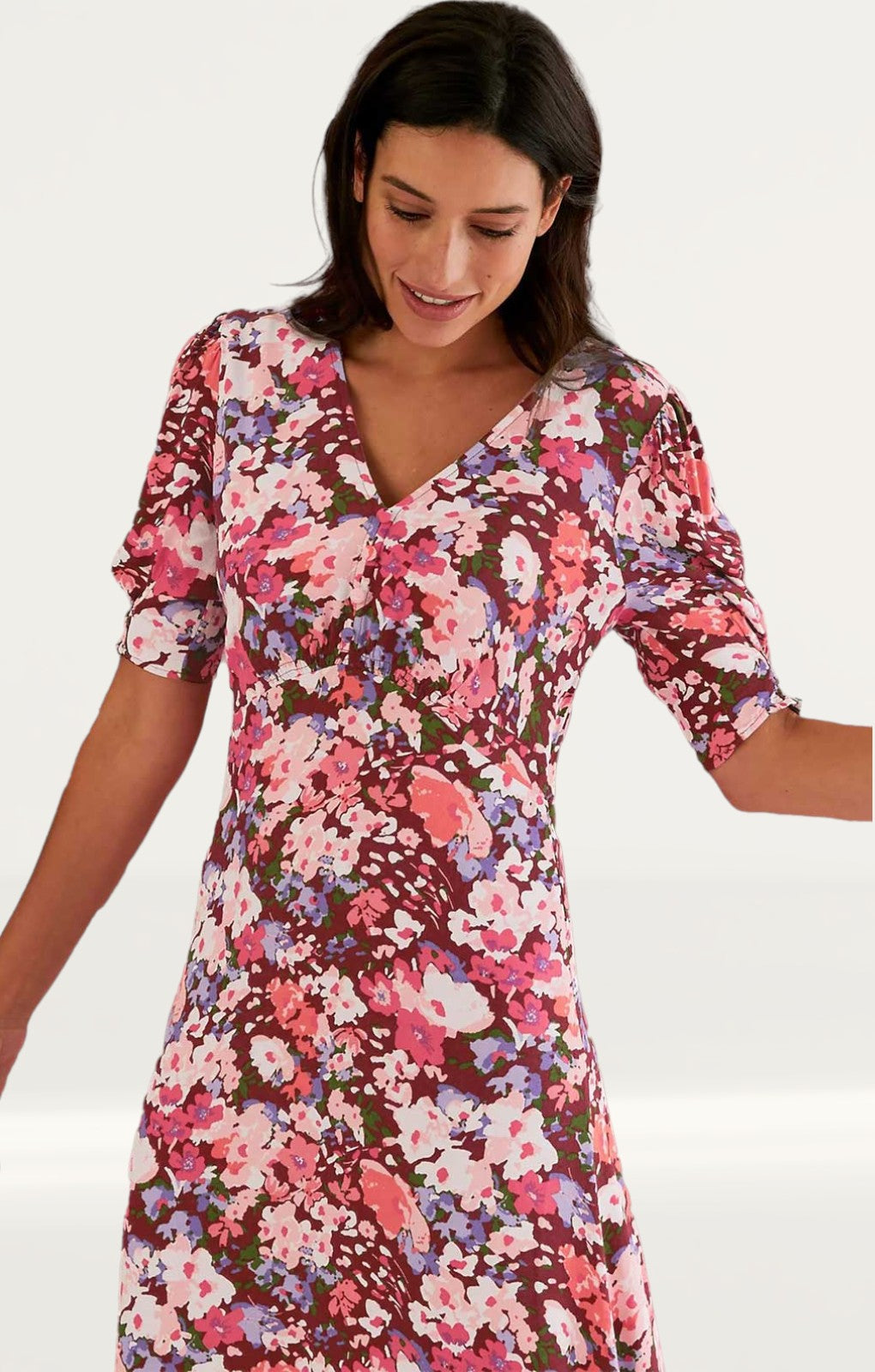 M&S X Ghost Floral V-Neck Empire Line Midi Tea Dress