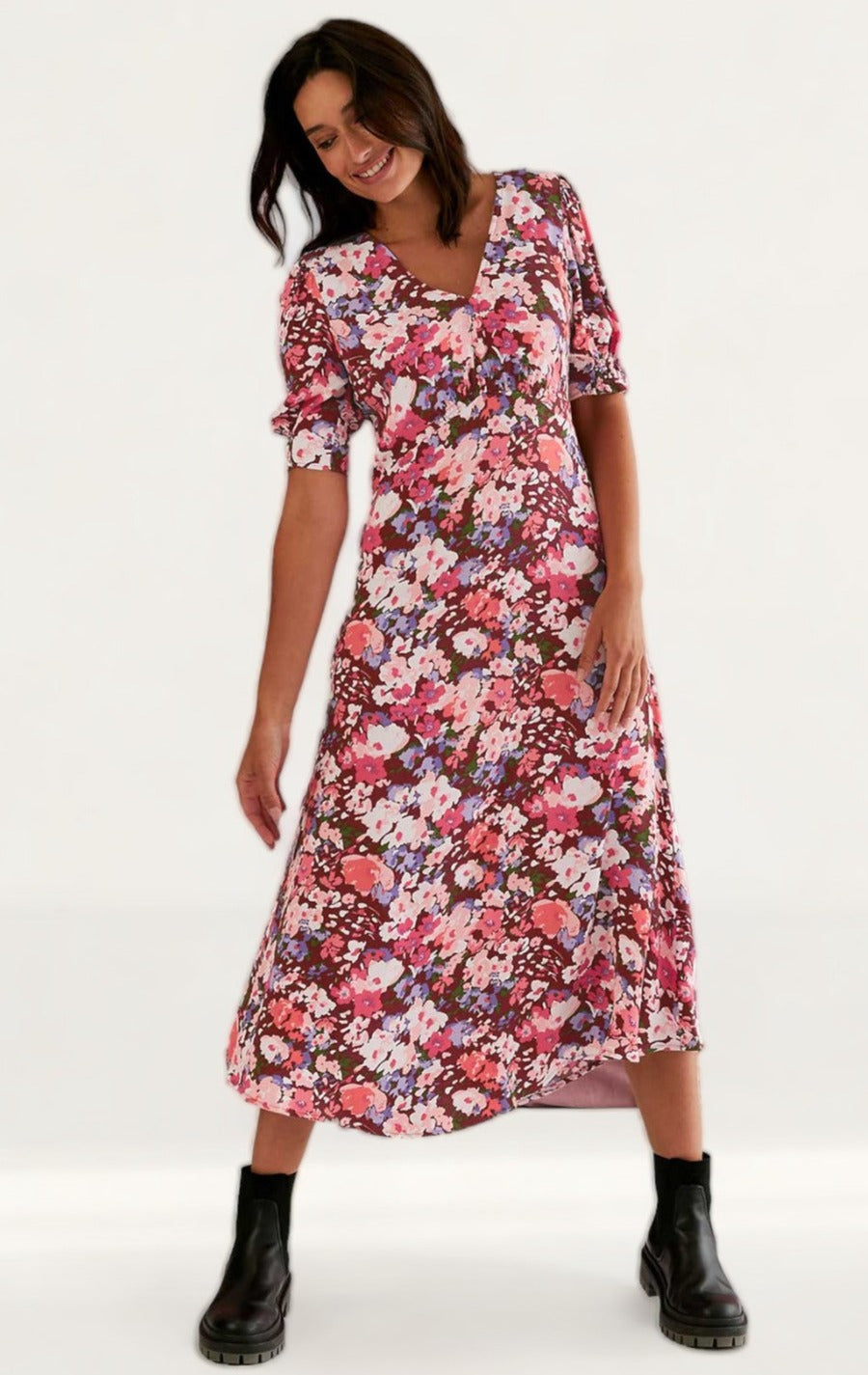 M&S X Ghost Floral V-Neck Empire Line Midi Tea Dress