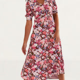M&S X Ghost Floral V-Neck Empire Line Midi Tea Dress