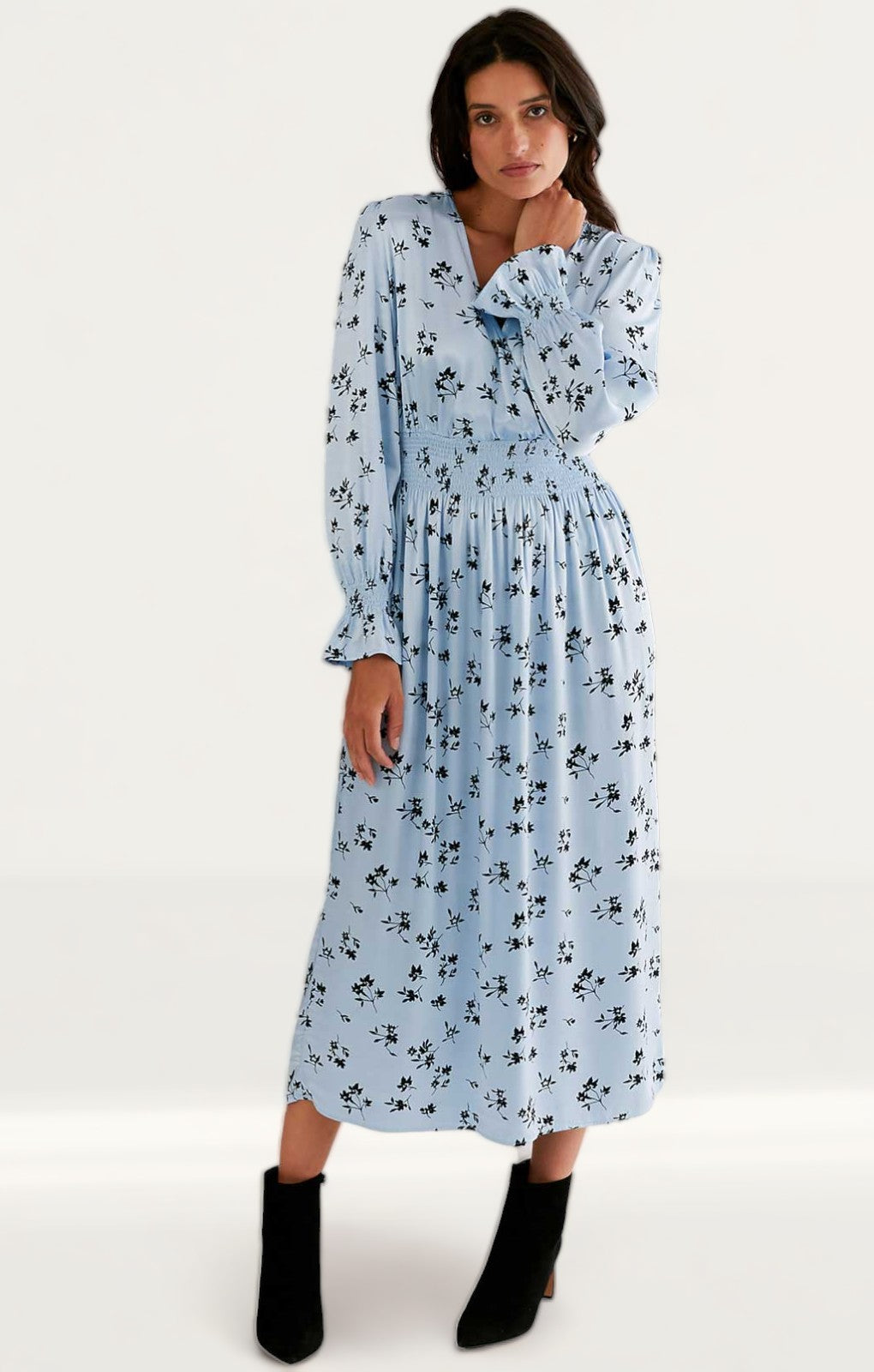 m and s midi dresses Pure Cotton Printed V-Neck Midi Waisted Dress | GREEN MIX | Dresses