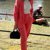 M&S Flamingo Linen Short Viscose Ruched Sleeve Blazer & Trousers product image