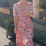 M&S Floral V-Neck Tie Waist Midi Wrap Dress