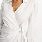 Miss Selfridge Poplin Wrap Shirt Dress In White – dresses by Miss Selfridge, available to rent from Hirestreet