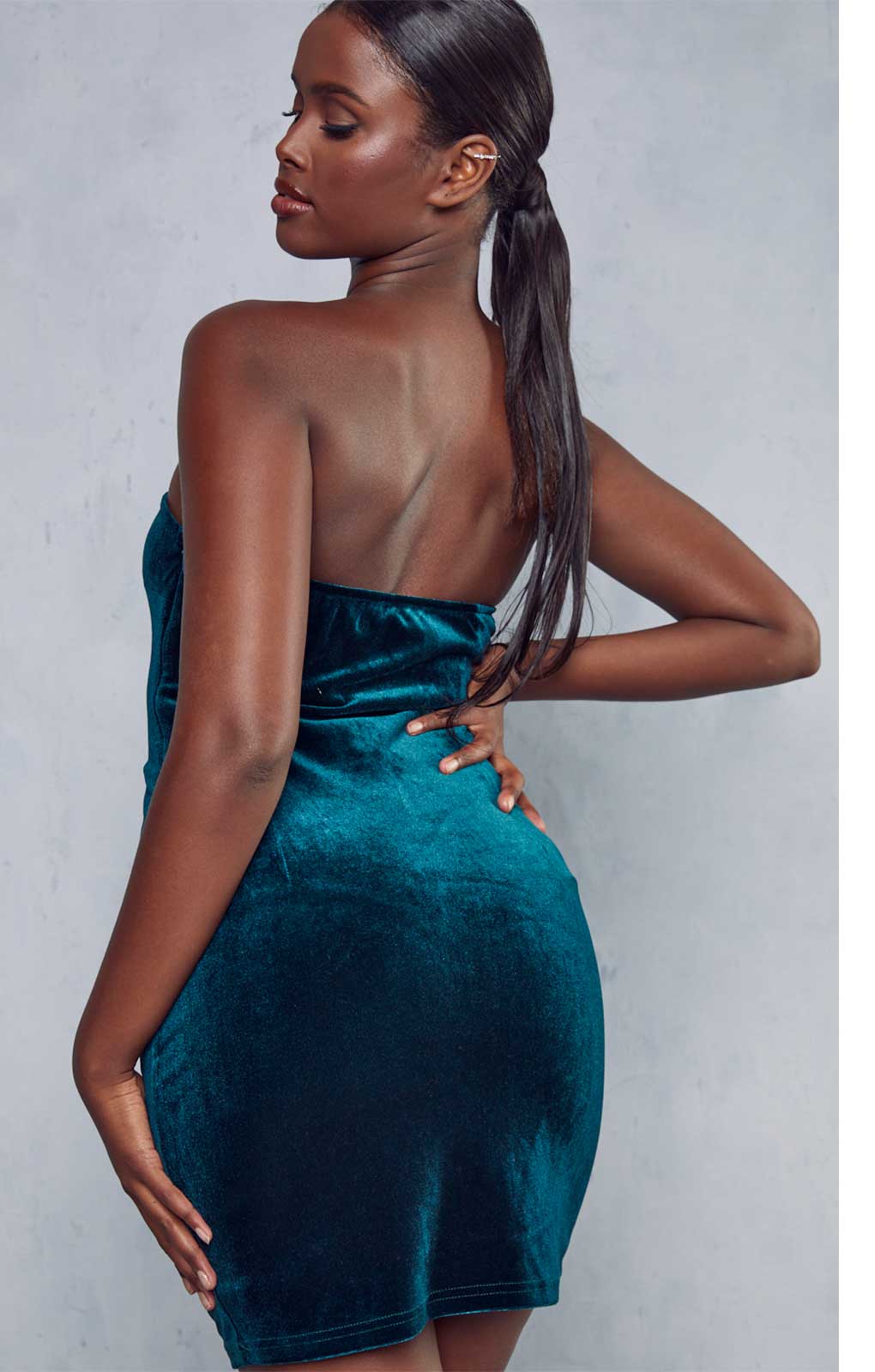Misspap Green Velvet Sweetheart Plunge Bodycon Mini Dress