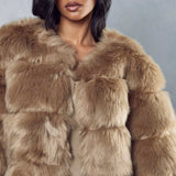 Misspap Stone Faux Fur Panelled Coat