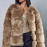 Misspap Stone Faux Fur Panelled Coat