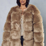 Misspap Stone Faux Fur Panelled Coat