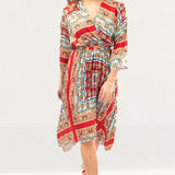 Mixed Print Pleated Midi Dress