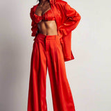 MissPap Orange Premium Oversized Satin 3 Piece Co-ord