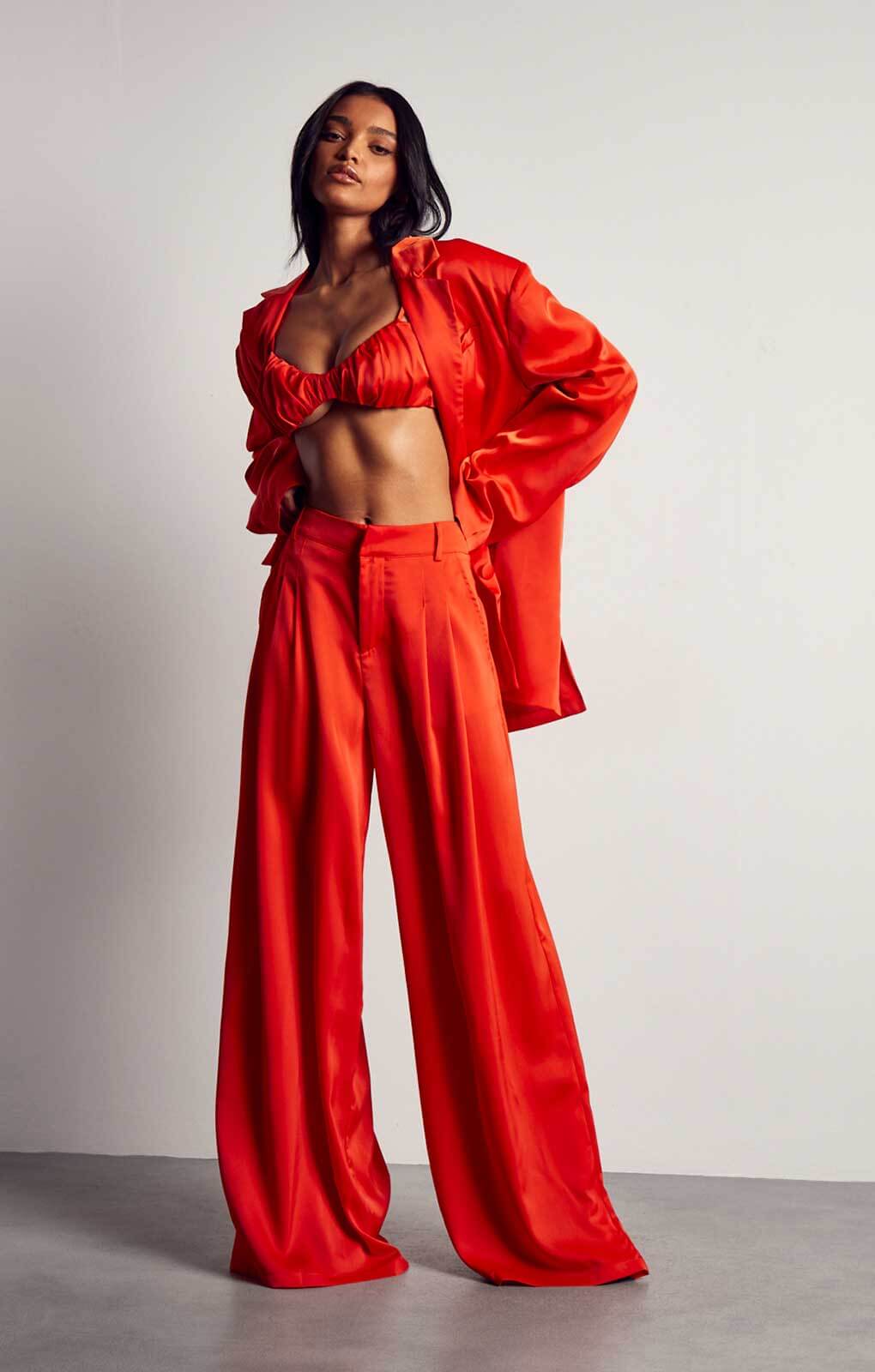 MissPap Orange Premium Oversized Satin 3 Piece Co-ord