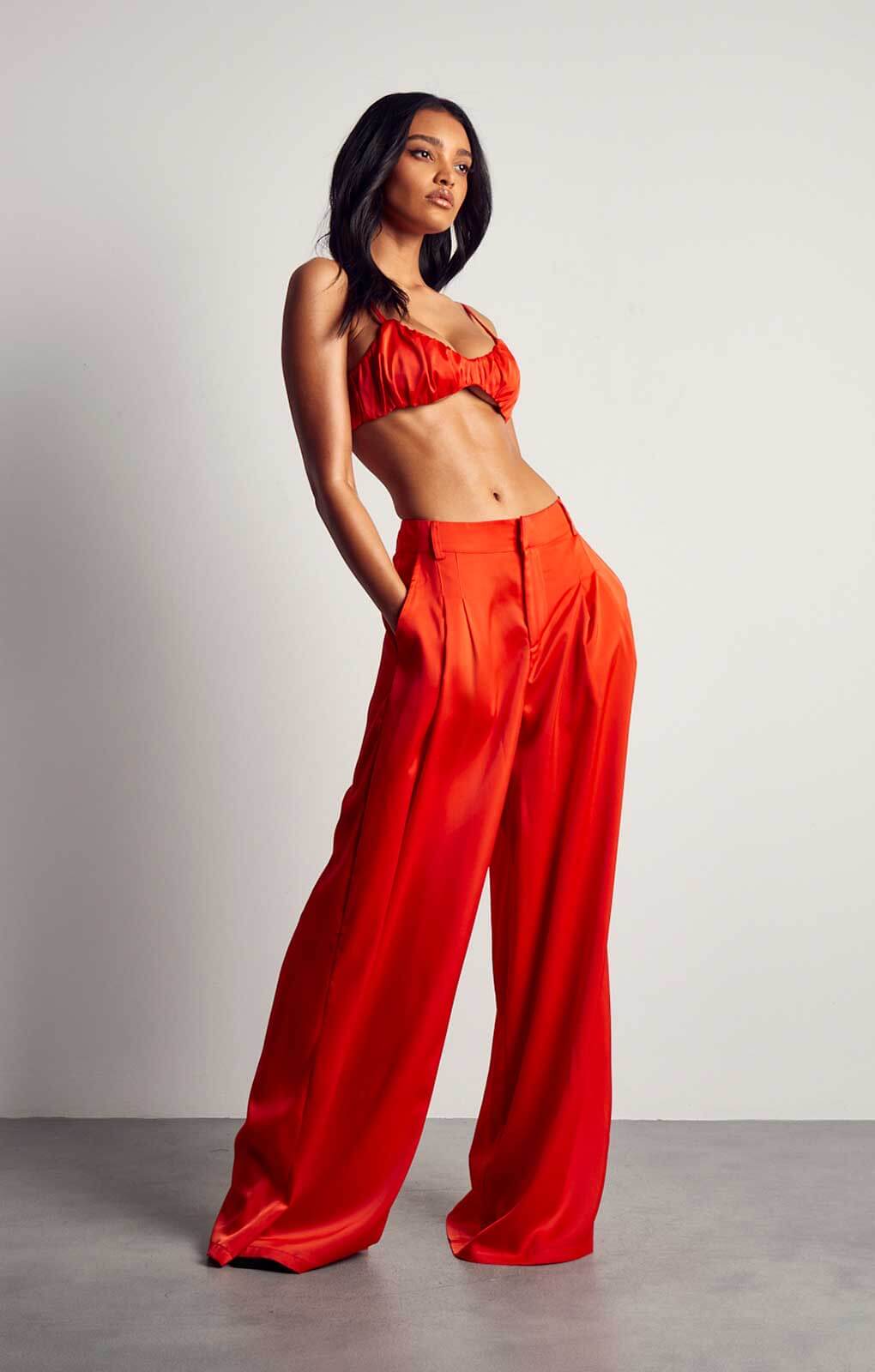 MissPap Orange Premium Oversized Satin 3 Piece Co-ord