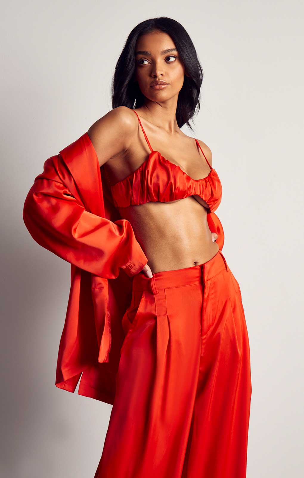 MissPap Orange Premium Oversized Satin 3 Piece Co-ord