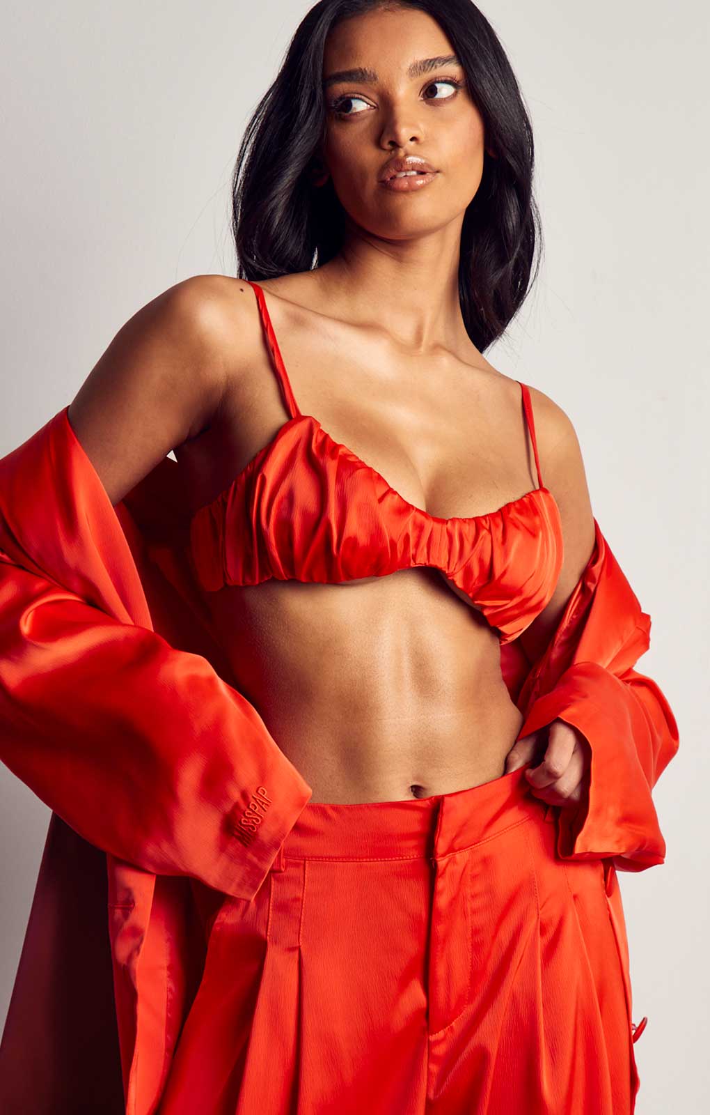 MissPap Orange Premium Oversized Satin 3 Piece Co-ord