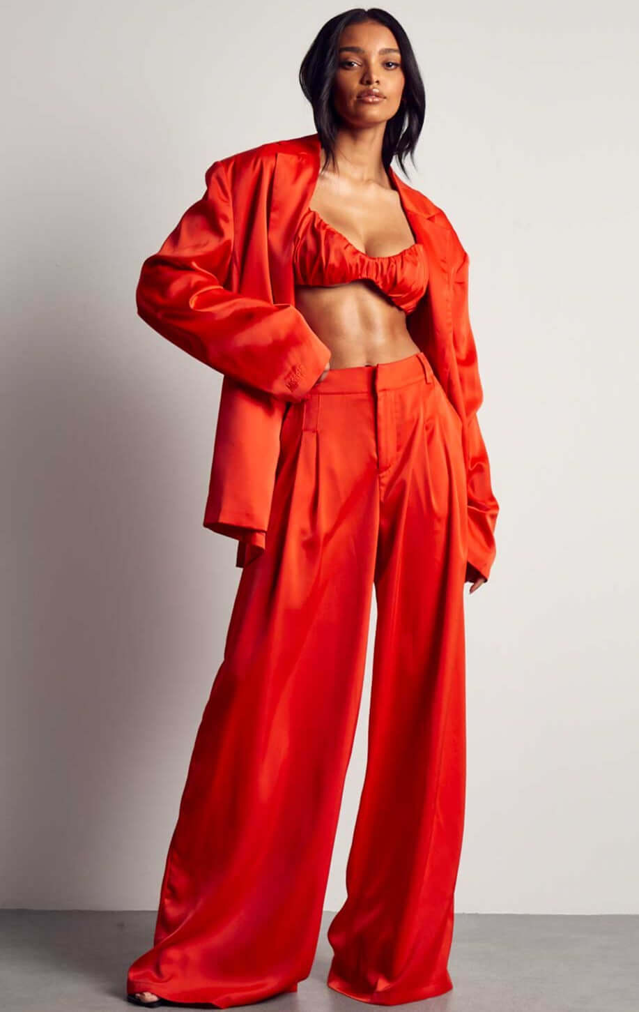 MissPap Orange Premium Oversized Satin 3 Piece Co-ord