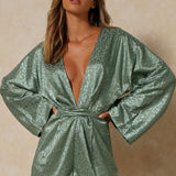 Misspap Satin Jacquard Kimono Playsuit product image