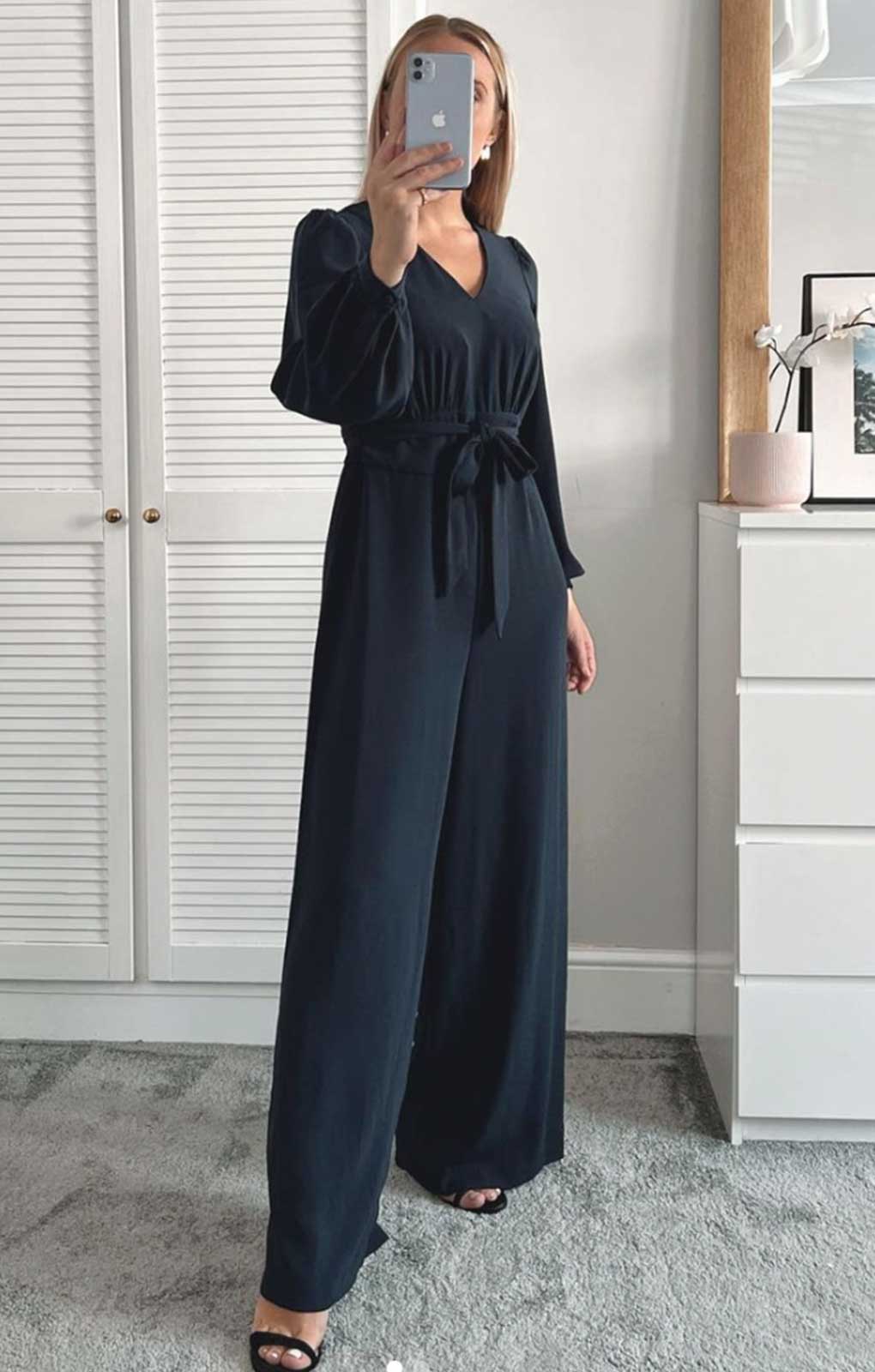 M&S Navy Long Sleeve Wide Leg Jumpsuit
