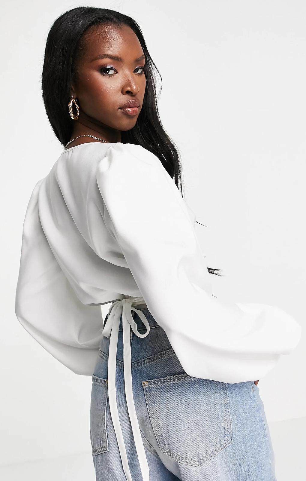 Na-Kd Wrap Blouse In White – tops by NA-KD, available to rent from Hirestreet