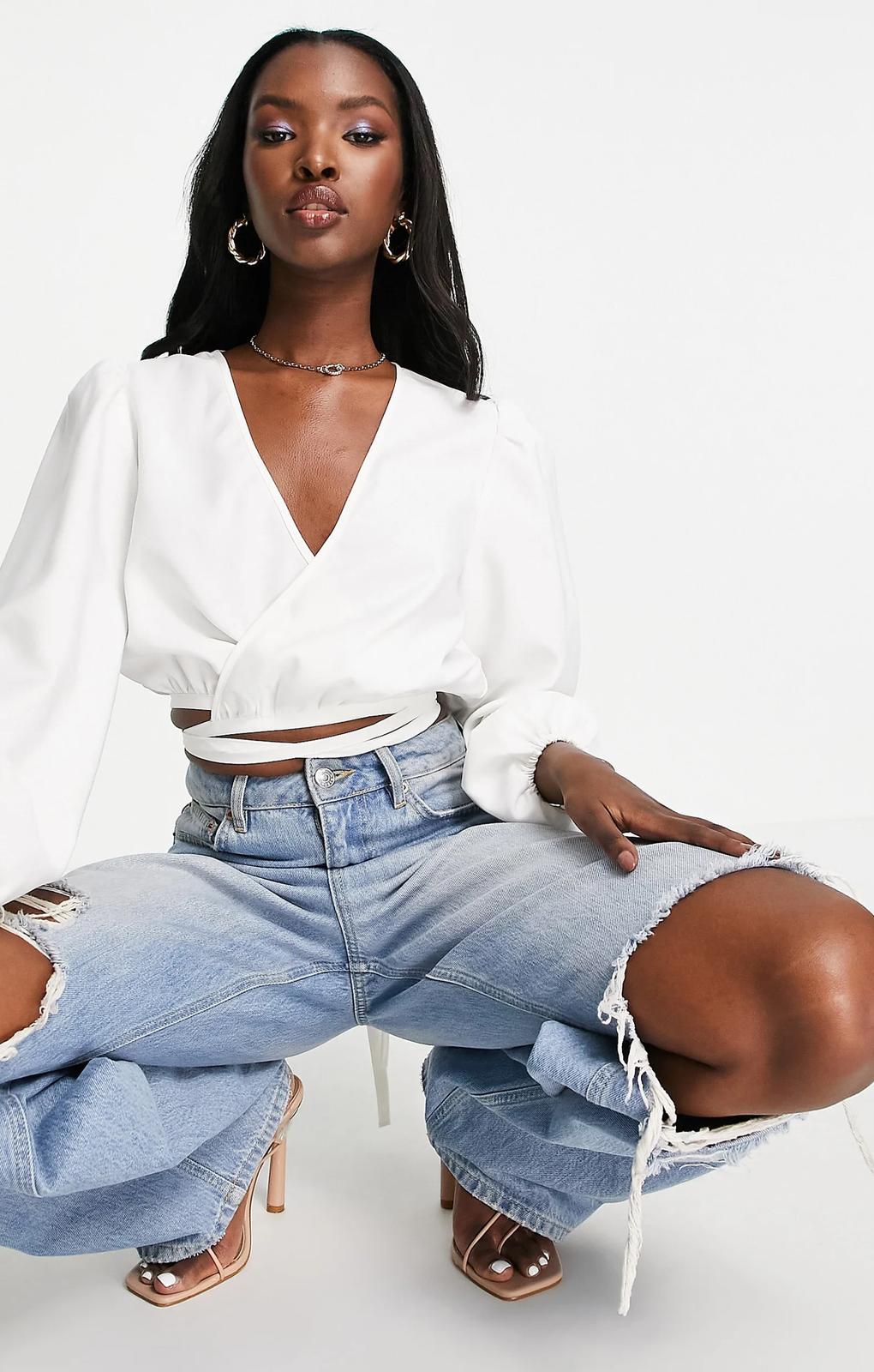 Na-Kd Wrap Blouse In White – tops by NA-KD, available to rent from Hirestreet