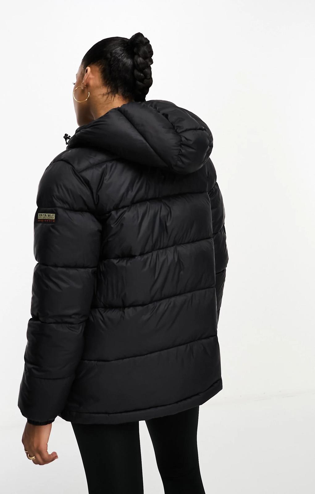 Napapijri Box Mid Length Water-Repellent Hooded Puffer Jacket In Black – coats & jackets by Napapijri, available to rent from Hirestreet
