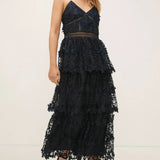 Oasis Navy Lace Tiered Strappy Midi Dress