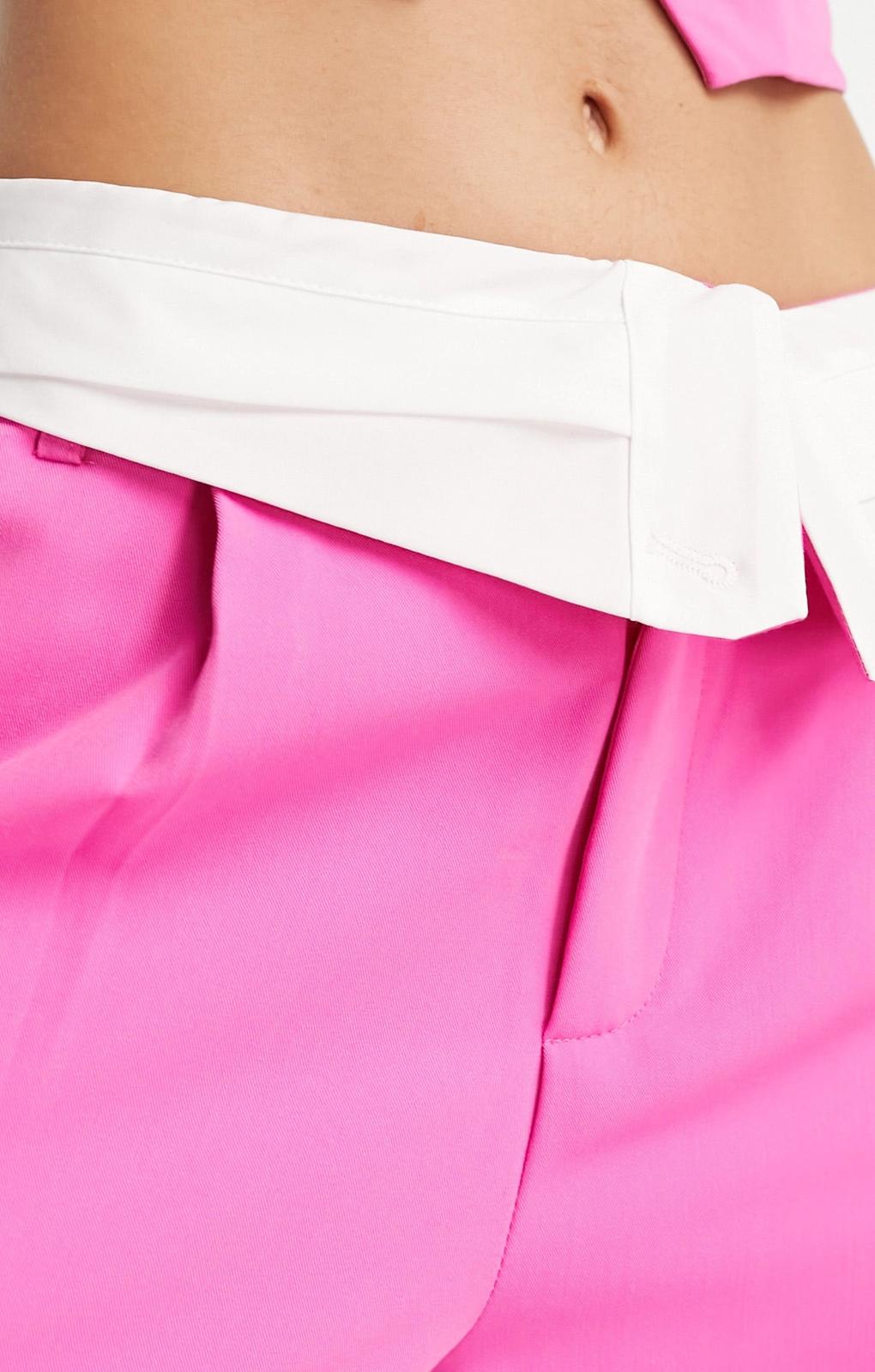 Neon & Nylon Contrast Folded Waistband Tailored Trousers In Bright Pink – trousers by Only, available to rent from Hirestreet