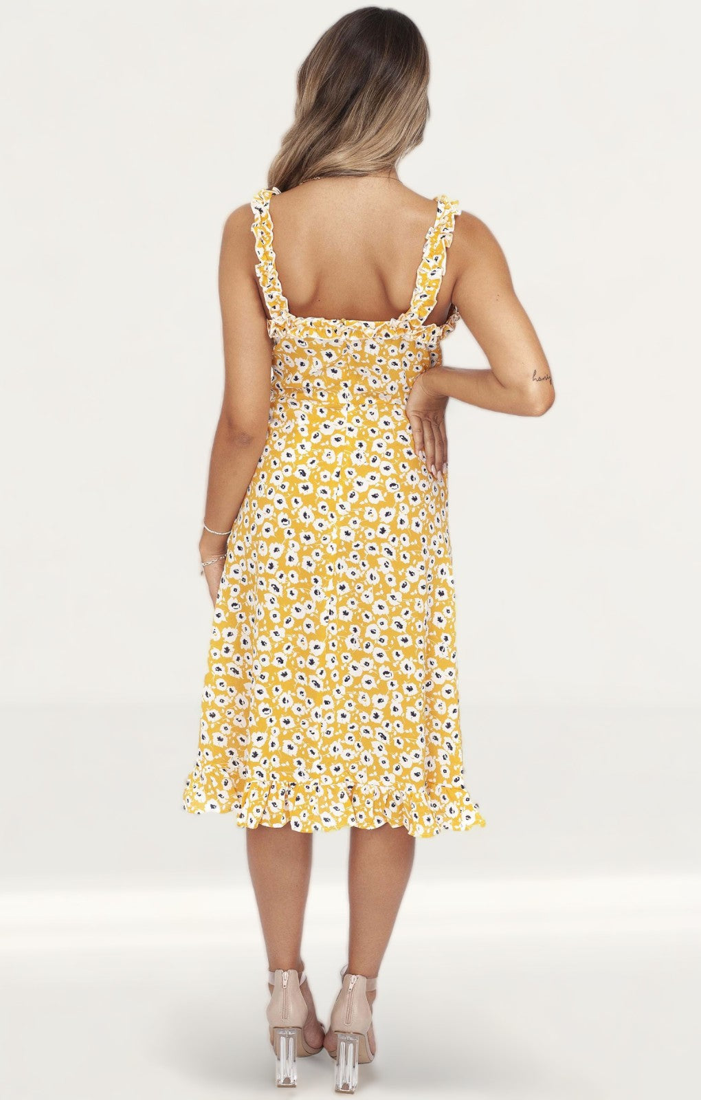Never Fully Dressed Yellow Midi Dress With Frill Detail
