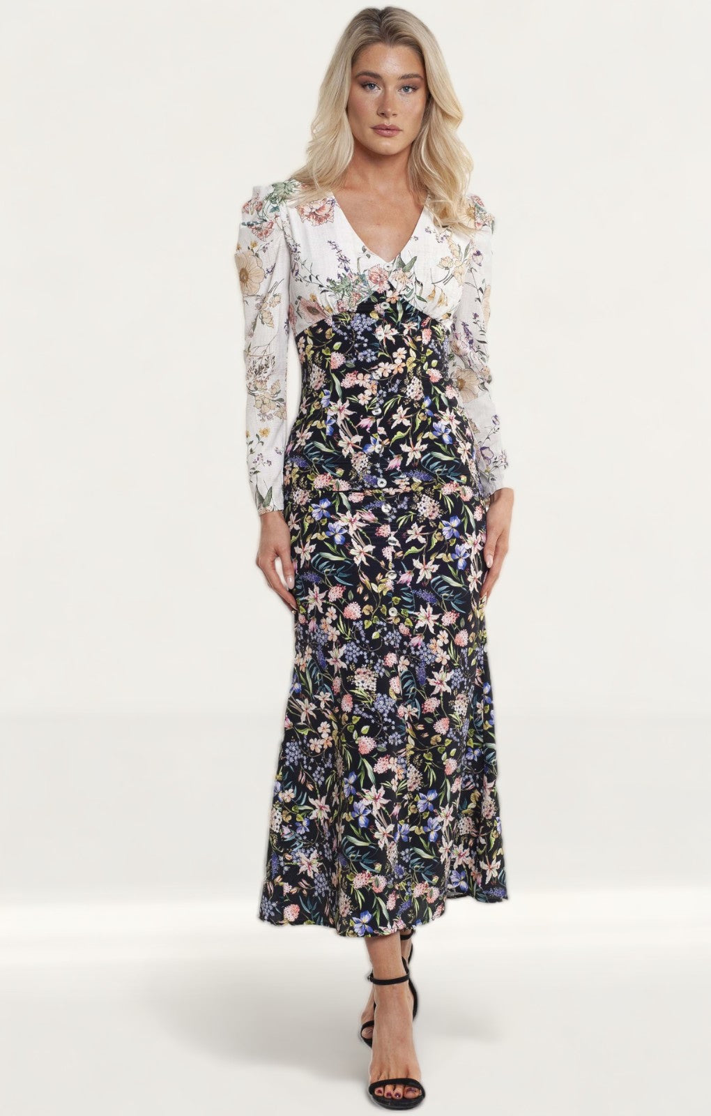 Never Fully Dressed Contrast Floral Button Detail Dress