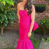 River Island Pink Bow Bandeau Bodycon Midi Dress