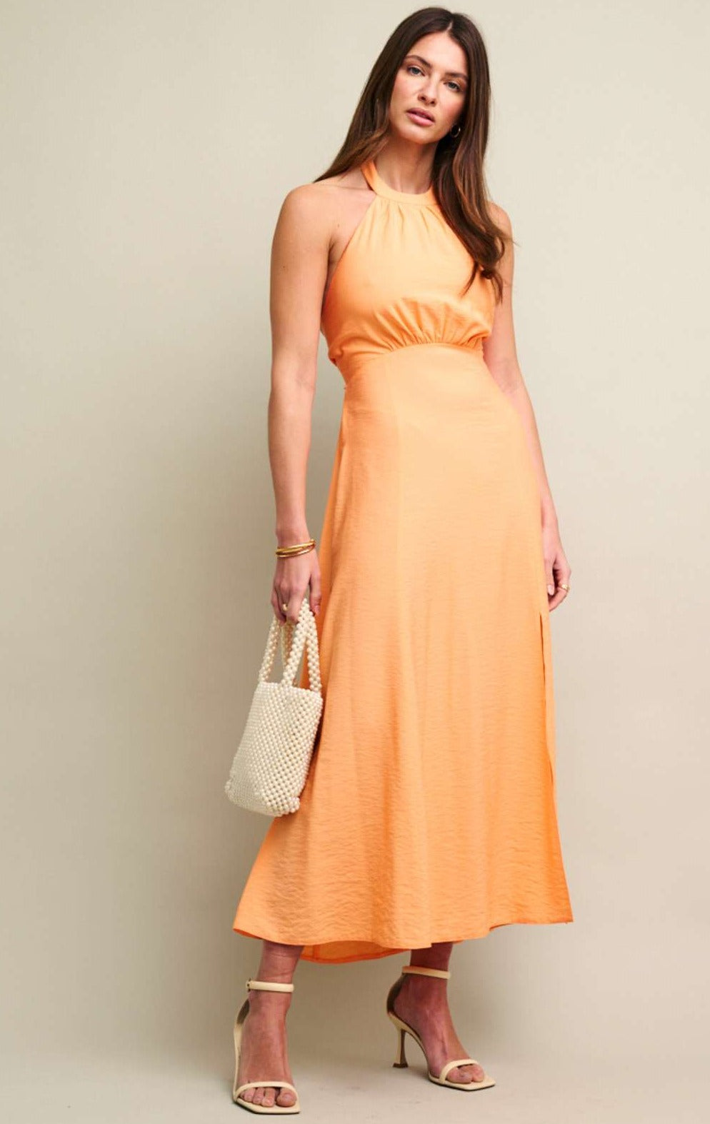 Nobody's Child Peach Halter Neck Holly Midi Dress