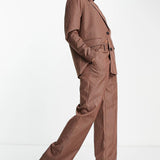 Noisy May Straight Trousers In Chocolate Pinstripe – trousers by Noisy May, available to rent from Hirestreet