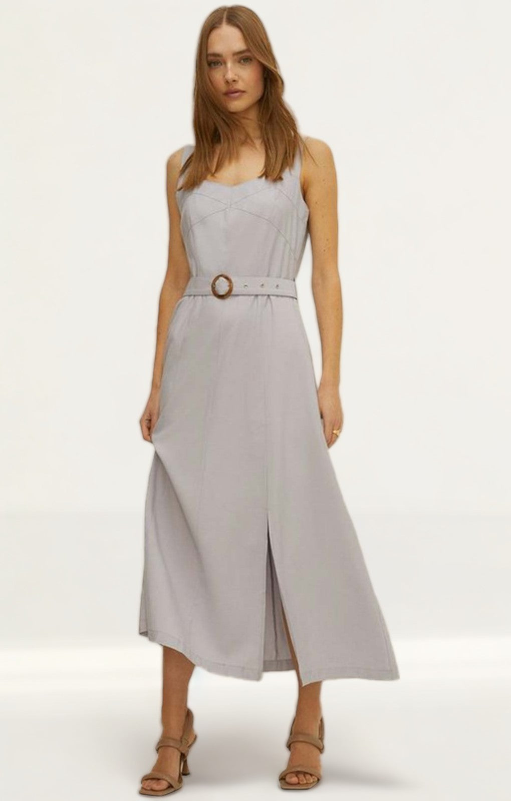 Oasis Belted Linen Look Midi Dress