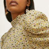 Oasis Floral Frill Neck Puff Sleeve Crinkle Dress