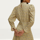 Oasis Floral Frill Neck Puff Sleeve Crinkle Dress