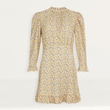 Oasis Floral Frill Neck Puff Sleeve Crinkle Dress