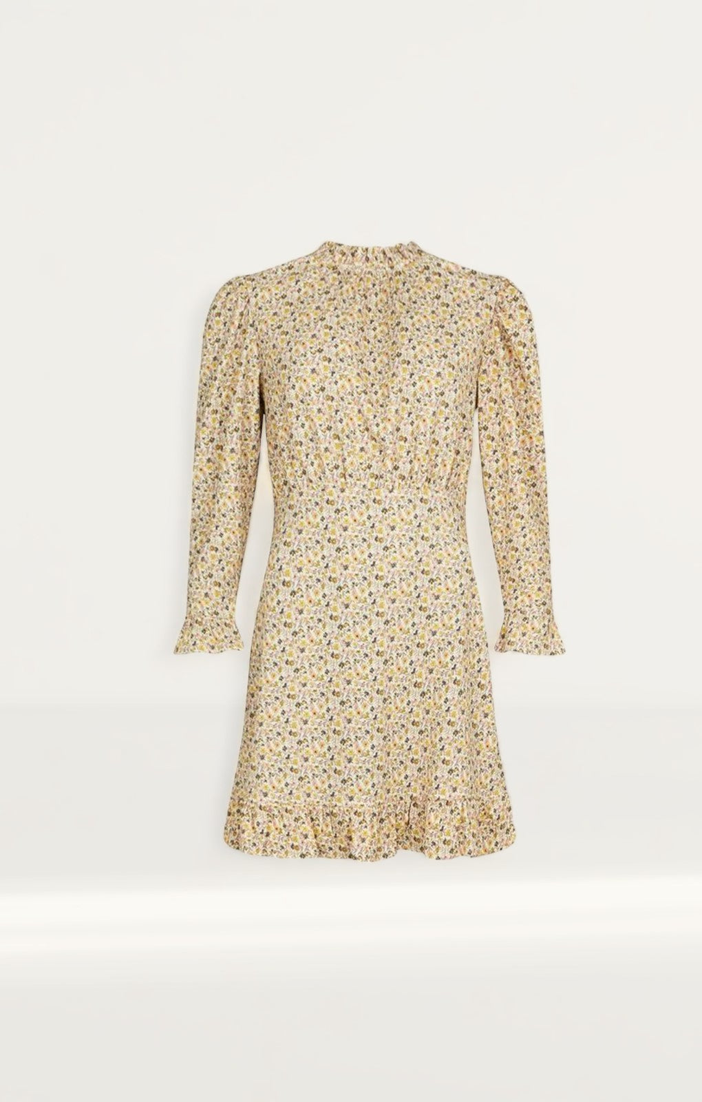 Oasis Floral Frill Neck Puff Sleeve Crinkle Dress
